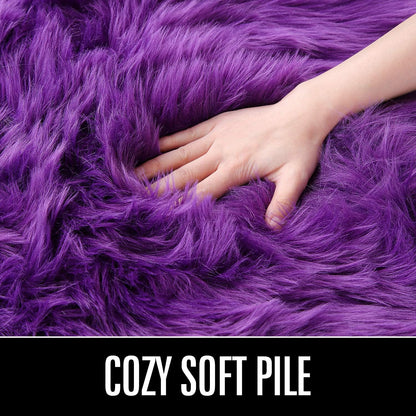 Soft Fluffy Faux Fur Area Rug for Bedroom Living Room, Extra Comfy and Fuzzy Rugs, Washable Plush Carpet for Bed Home Decor, 3X5 Feet Purple