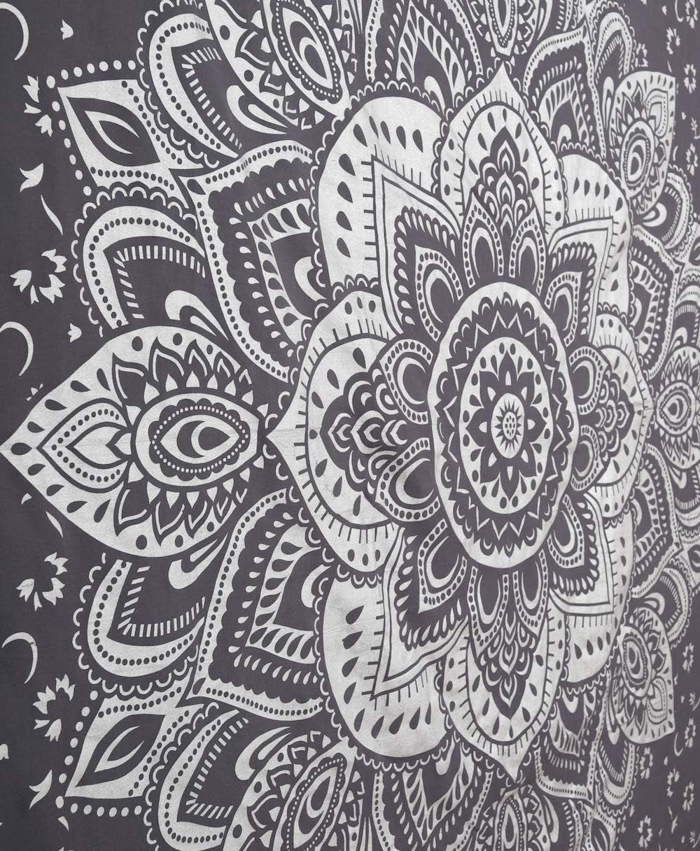 Mandala Tapestry Floral Medallion Hippie King Tapestries Bohemian Wall Hanging Indian Traditional Design for Living Room Dorm Home Decor 90X108 Inches, Grey Silver