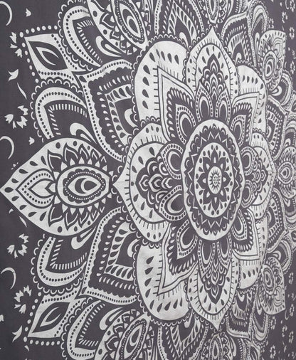 Mandala Tapestry Floral Medallion Hippie King Tapestries Bohemian Wall Hanging Indian Traditional Design for Living Room Dorm Home Decor 90X108 Inches, Grey Silver