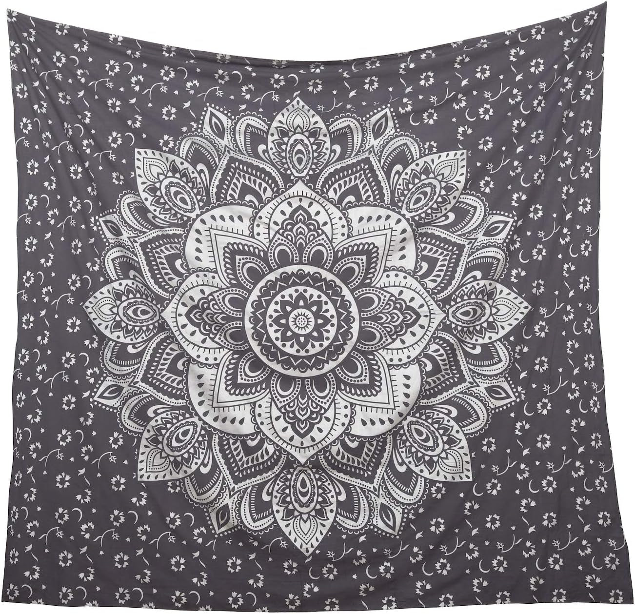 Mandala Tapestry Floral Medallion Hippie King Tapestries Bohemian Wall Hanging Indian Traditional Design for Living Room Dorm Home Decor 90X108 Inches, Grey Silver